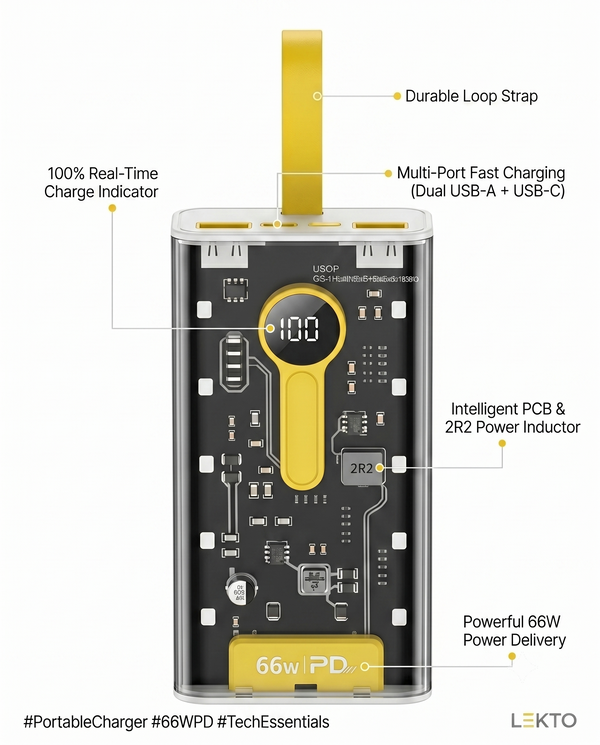 CyberClear 66W Transparent Power Bank | Fast PD Charging